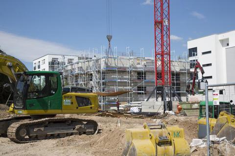 Bauarbeiten am Neubauquartier der Baugenossenschaft Ried am Groß-Gerauer Europaring