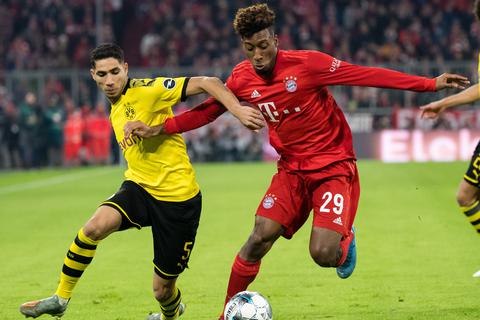 Duell zweier Tempospieler: Dortmunds Achraf Hakimi (links) gegen Bayerns Kingsley Coman.  Foto: dpa