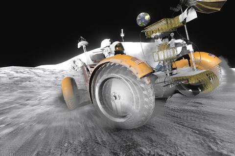 Mit dem Lunar Rover über den Mond zu fahren, gehört im Deutschen Museum München zum Alltag – leider nur in einer täuschend echten Simulation. Grafik: Deutsches Museum/Time in the Box GmbH
