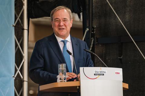 Kanzlerkandidat Armin Laschet (CDU) bei einer Wahlkampfveranstaltung am Dienstag in Gießen. Foto: Katrina Friese